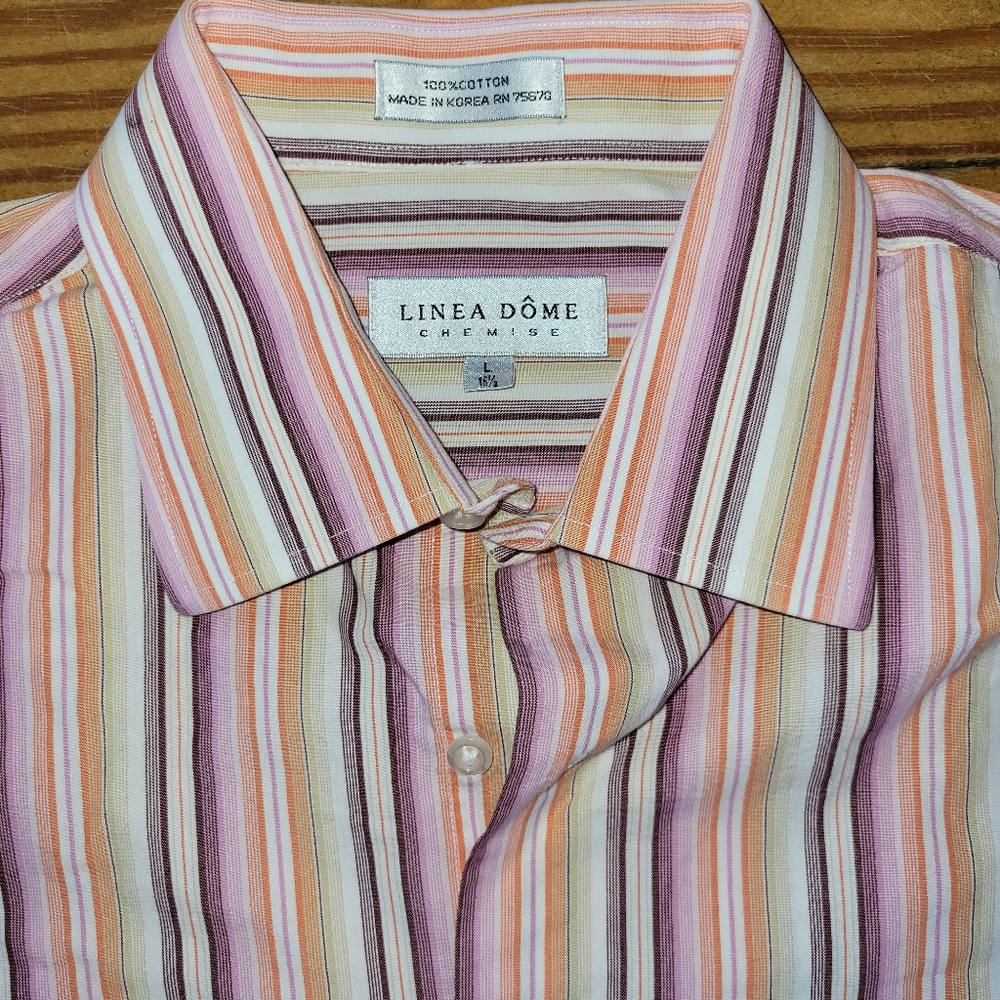 Linea Dome chemise stripe dress shirt men's Large 16 1/2 pink